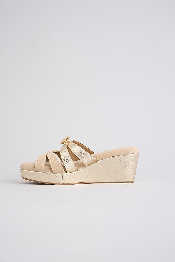 Gold PU & Synthetic Leather Wedges by Sana K Luxurious Footwear at Pernia's Pop Up Shop