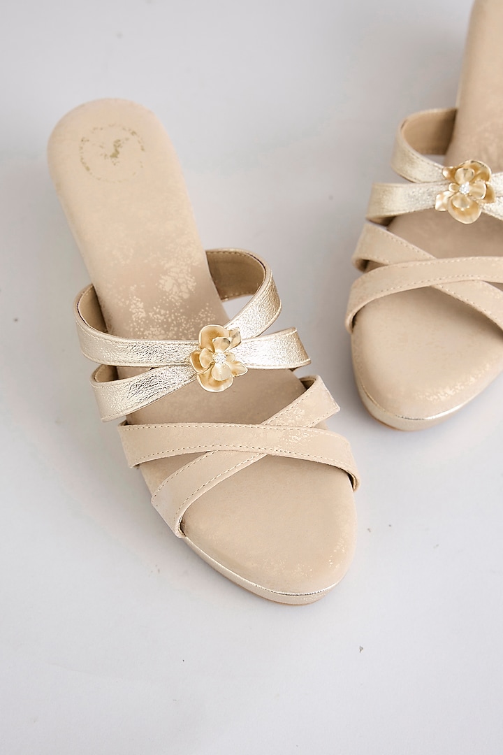 Gold PU & Synthetic Leather Wedges by Sana K Luxurious Footwear at Pernia's Pop Up Shop