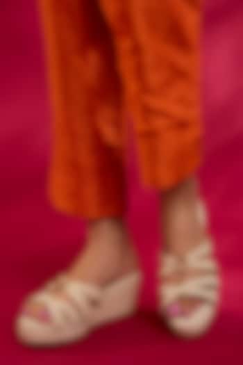 Ivory PU & Synthetic Leather Wedges by Sana K Luxurious Footwear at Pernia's Pop Up Shop
