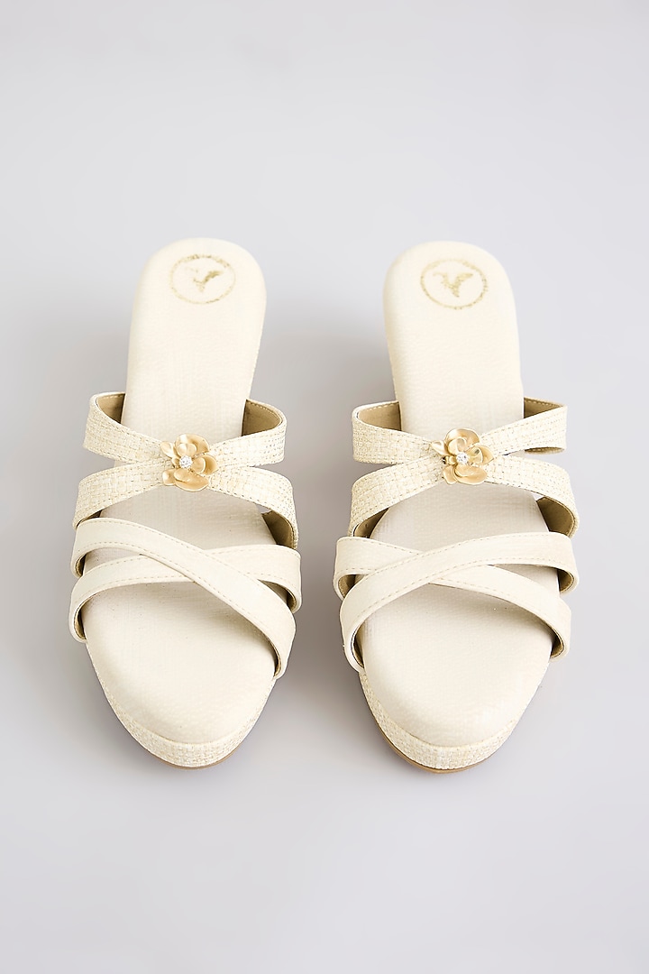 Ivory PU & Synthetic Leather Wedges by Sana K Luxurious Footwear at Pernia's Pop Up Shop