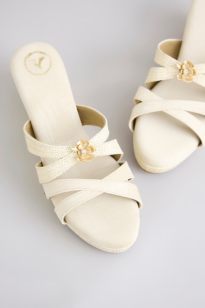 Ivory PU & Synthetic Leather Wedges by Sana K Luxurious Footwear at Pernia's Pop Up Shop