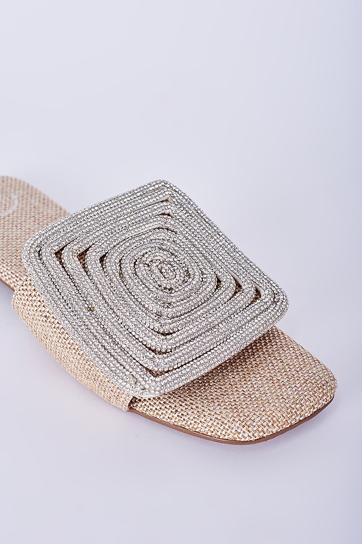Silver Jute Cube Flats by Sana K Luxurious Footwear at Pernia's Pop Up Shop