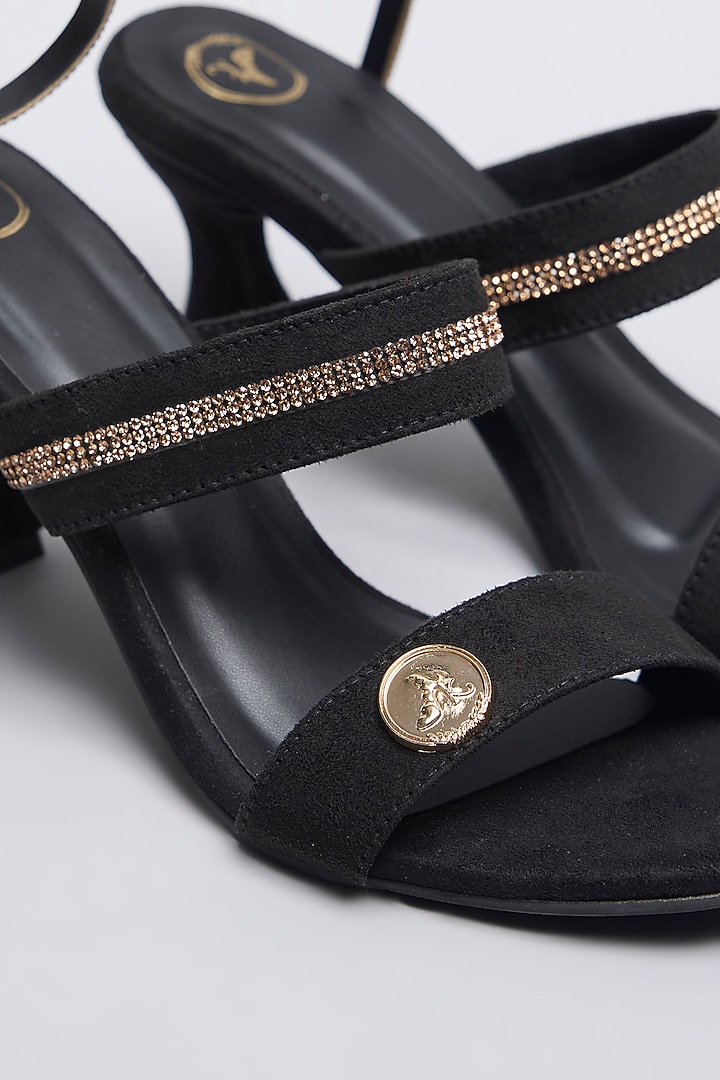 Black Synthetic Rhinestone Work Handcrafted Heels by Sana K Luxurious Footwear at Pernia's Pop Up Shop