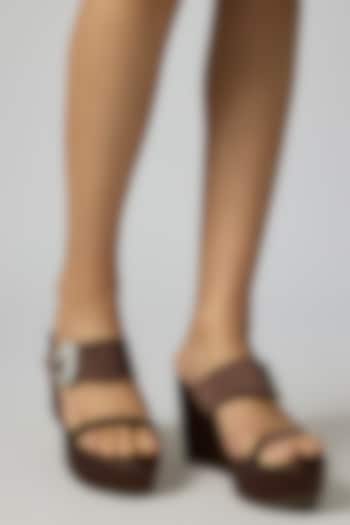 Brown Vegan satin Wedges by Sana K Luxurious Footwear at Pernia's Pop Up Shop