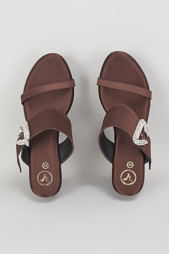 Brown Vegan satin Wedges by Sana K Luxurious Footwear at Pernia's Pop Up Shop