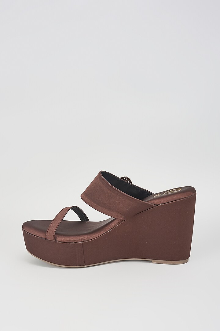 Brown Vegan satin Wedges by Sana K Luxurious Footwear at Pernia's Pop Up Shop