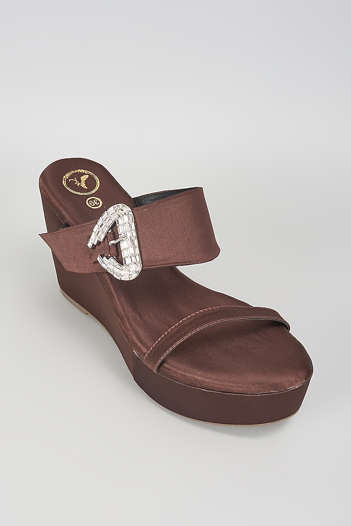 Brown Vegan satin Wedges by Sana K Luxurious Footwear at Pernia's Pop Up Shop