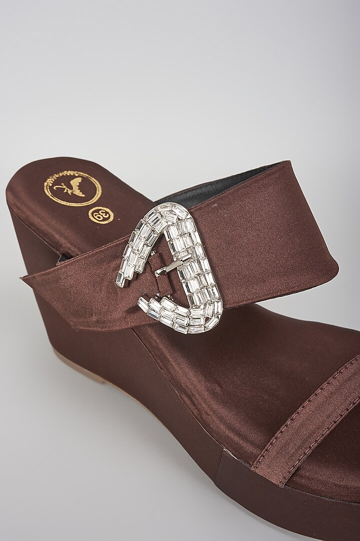 Brown Vegan satin Wedges by Sana K Luxurious Footwear at Pernia's Pop Up Shop