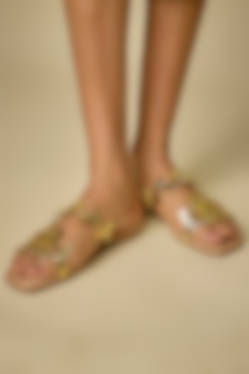 Beige Faux Leather Flats by Sana K Luxurious Footwear at Pernia's Pop Up Shop