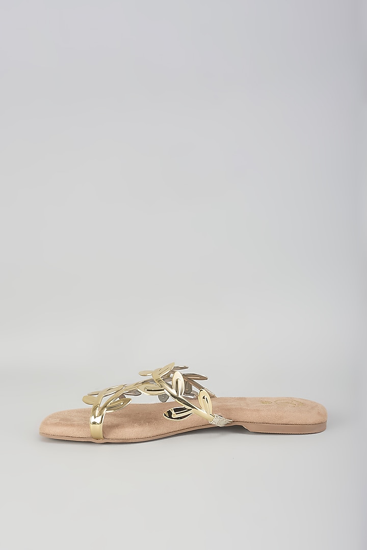 Beige Faux Leather Flats by Sana K Luxurious Footwear at Pernia's Pop Up Shop