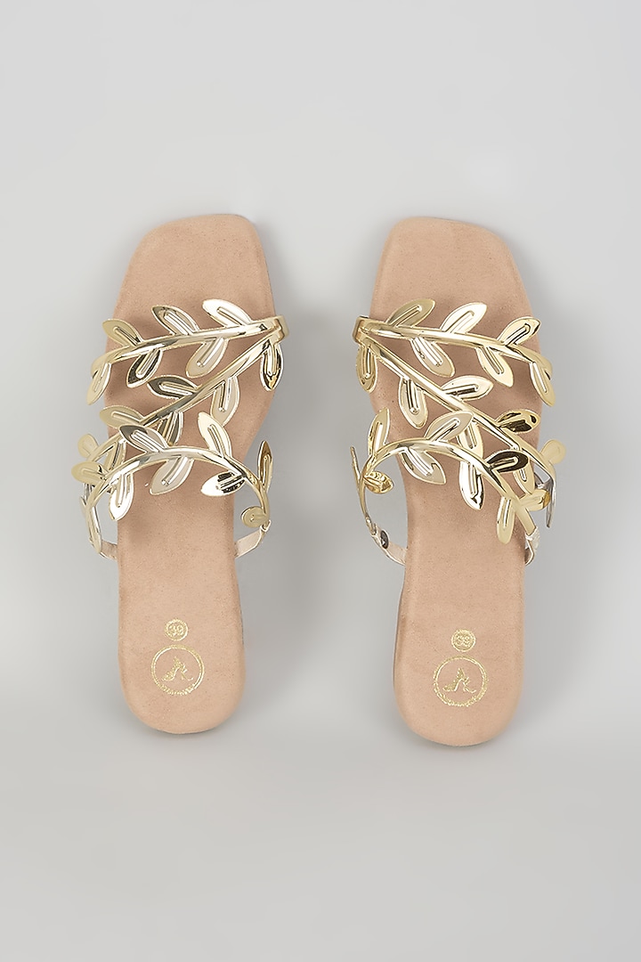 Beige Faux Leather Flats by Sana K Luxurious Footwear at Pernia's Pop Up Shop