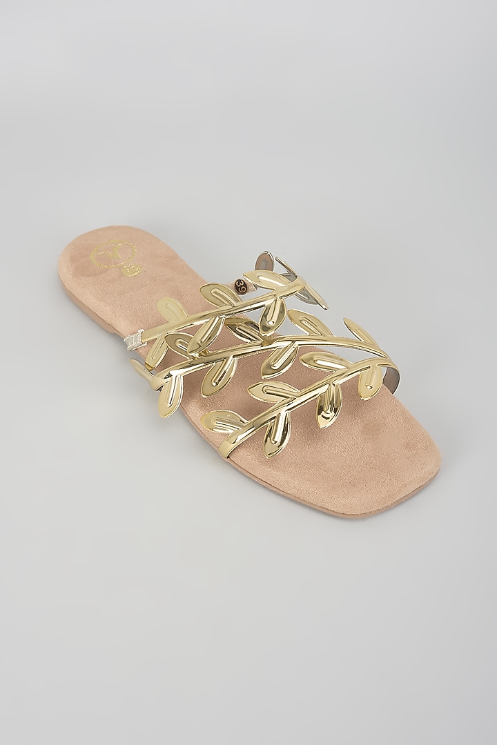 Beige Faux Leather Flats by Sana K Luxurious Footwear at Pernia's Pop Up Shop