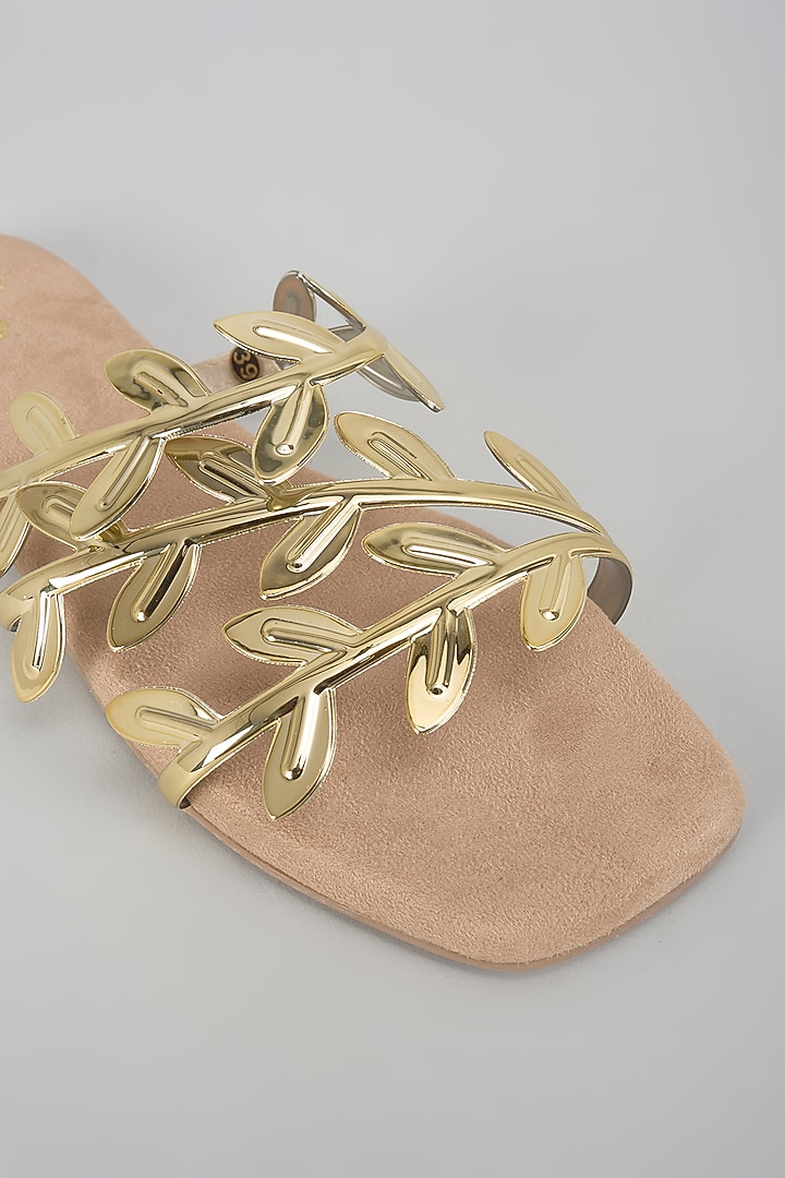 Beige Faux Leather Flats by Sana K Luxurious Footwear at Pernia's Pop Up Shop