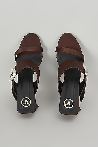 Brown Leather Strap Heels by Sana K Luxurious Footwear