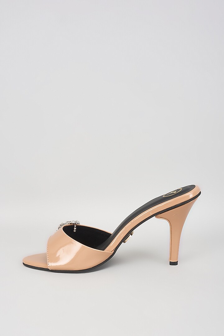 Beige Vegan Faux Leather Crystal Embellished Stilettos by Sana K Luxurious Footwear at Pernia's Pop Up Shop