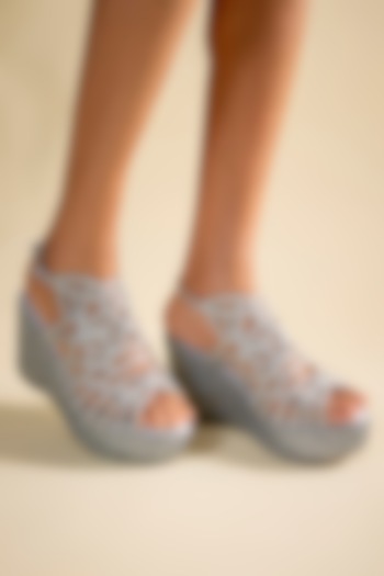 Silver Vegan Faux Leather Rhinestone Heels by Sana K Luxurious Footwear at Pernia's Pop Up Shop