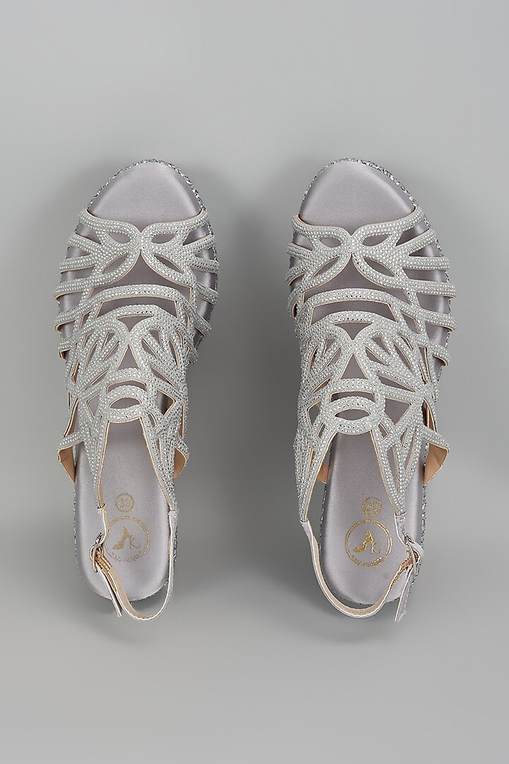 Silver Vegan Faux Leather Rhinestone Heels by Sana K Luxurious Footwear at Pernia's Pop Up Shop