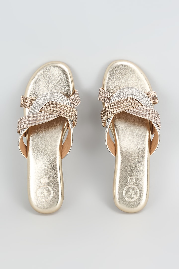 Gold-Silver Faux Leather Trio Flats by Sana K Luxurious Footwear at Pernia's Pop Up Shop
