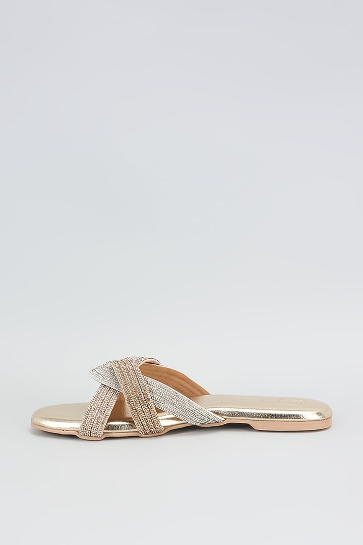 Gold-Silver Faux Leather Trio Flats by Sana K Luxurious Footwear at Pernia's Pop Up Shop