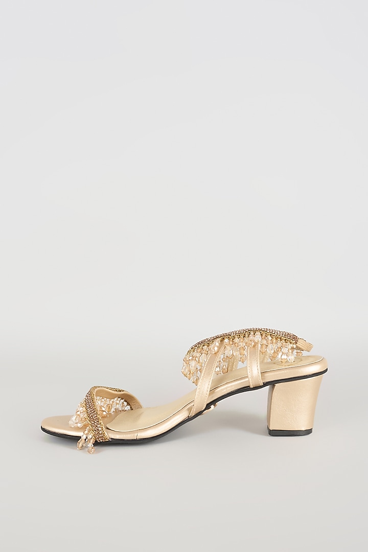Beige Faux Leather Heels by Sana K Luxurious Footwear at Pernia's Pop Up Shop