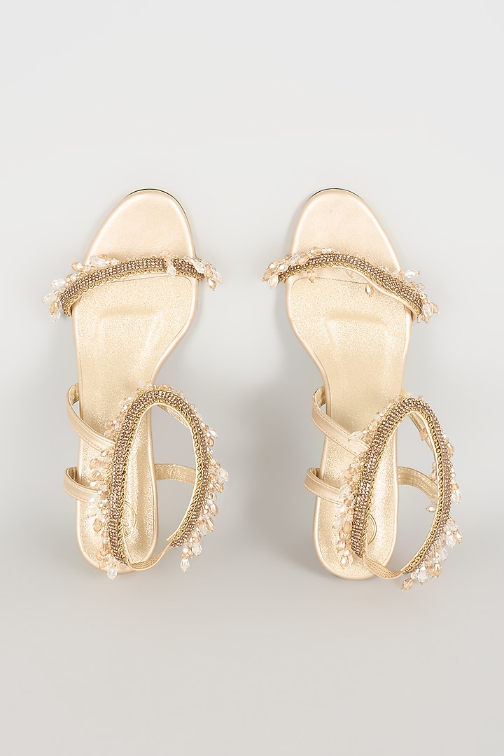 Beige Faux Leather Heels by Sana K Luxurious Footwear at Pernia's Pop Up Shop