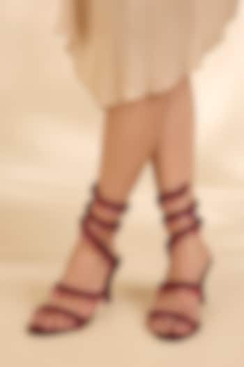 Ruby Red Synthetic Leather Embellished Heels by Sana K Luxurious Footwear at Pernia's Pop Up Shop