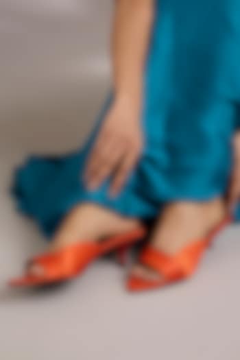 Orange PU Leather & Synthetic Leather Heels by Sana K Luxurious Footwear at Pernia's Pop Up Shop