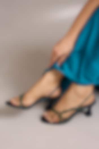 Royal Blue PU Leather & Synthetic Leather Heels by Sana K Luxurious Footwear at Pernia's Pop Up Shop