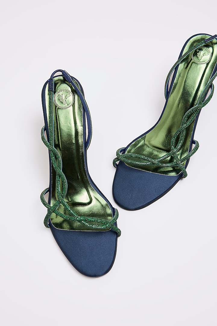 Royal Blue PU Leather & Synthetic Leather Heels by Sana K Luxurious Footwear at Pernia's Pop Up Shop