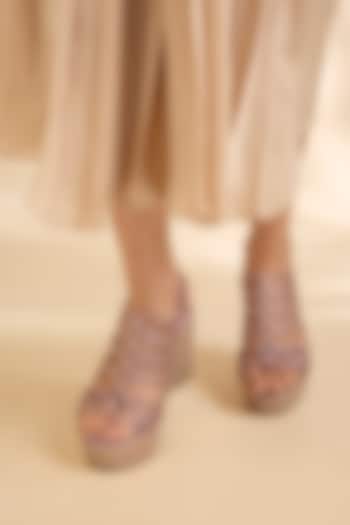 Pink Synthetic Leather Embellished Wedges by Sana K Luxurious Footwear at Pernia's Pop Up Shop
