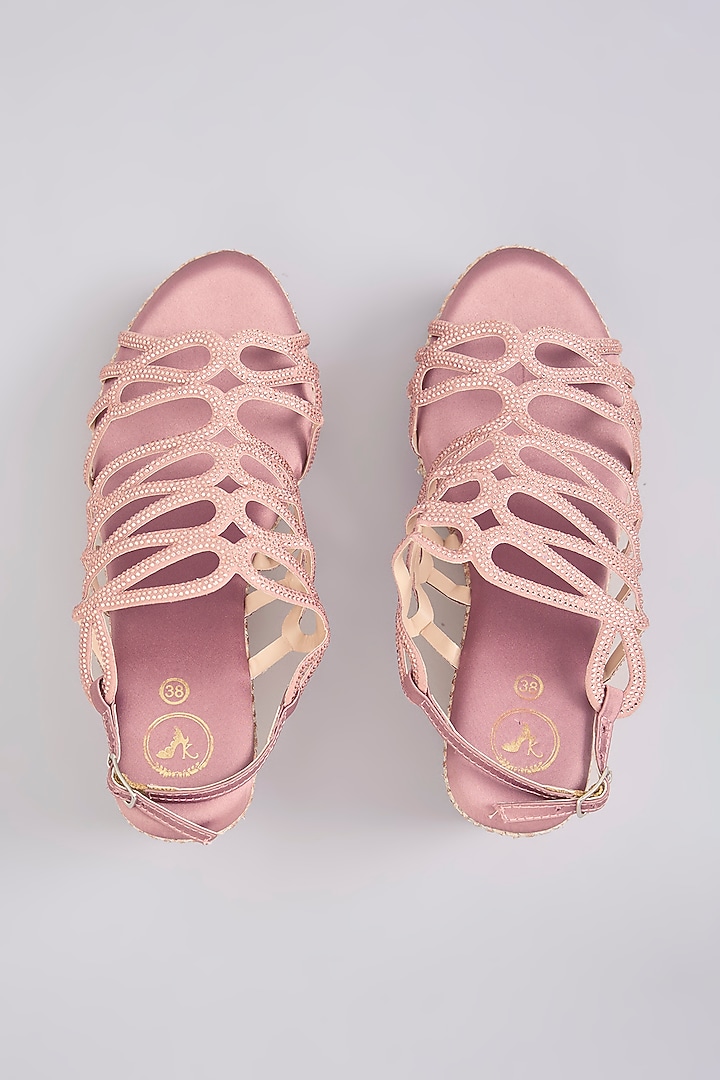 Pink Synthetic Leather Embellished Wedges by Sana K Luxurious Footwear at Pernia's Pop Up Shop