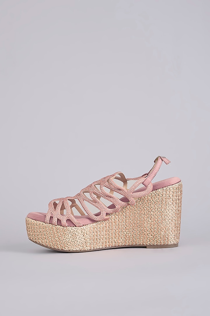 Pink Synthetic Leather Embellished Wedges by Sana K Luxurious Footwear at Pernia's Pop Up Shop