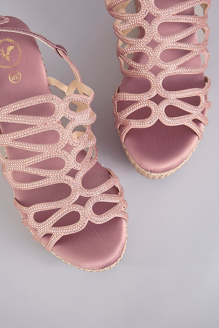 Pink Synthetic Leather Embellished Wedges by Sana K Luxurious Footwear at Pernia's Pop Up Shop