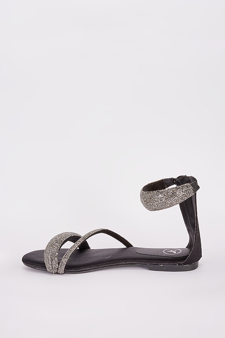 Black Synthetic Ankle Flats by Sana K Luxurious Footwear at Pernia's Pop Up Shop