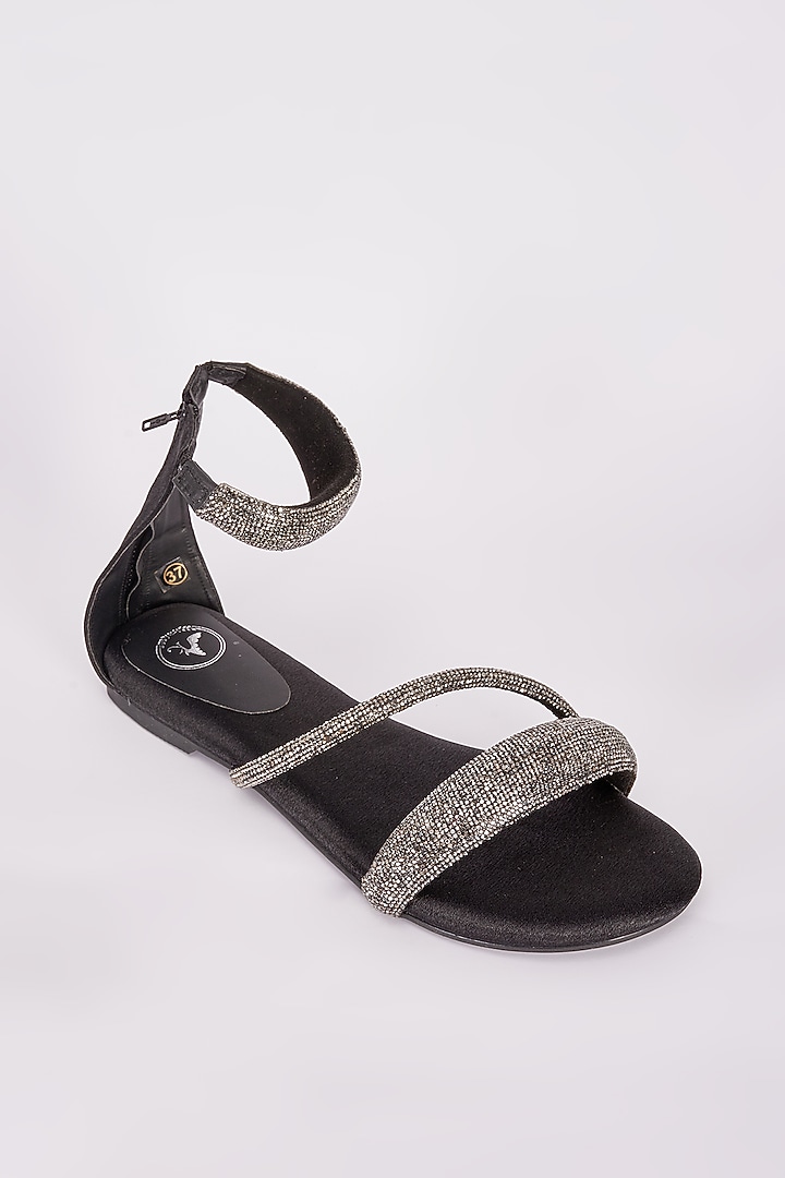 Black Synthetic Ankle Flats by Sana K Luxurious Footwear at Pernia's Pop Up Shop