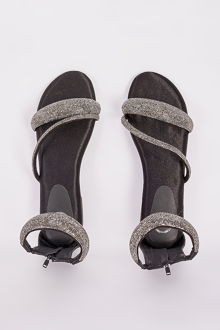 Black Synthetic Ankle Flats by Sana K Luxurious Footwear at Pernia's Pop Up Shop