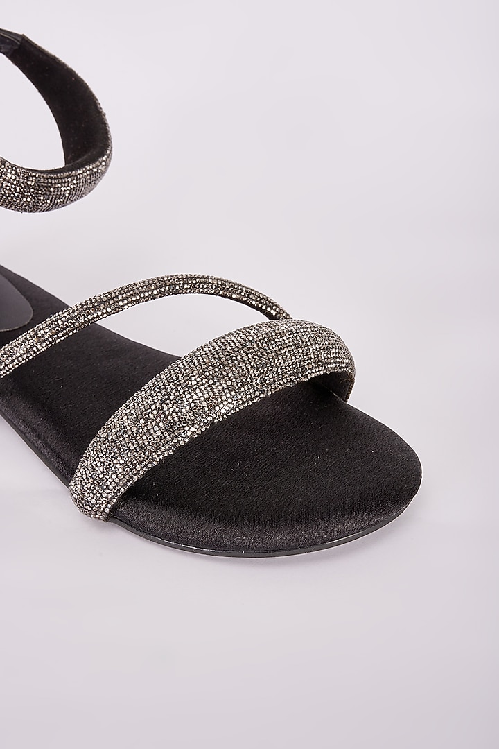 Black Synthetic Ankle Flats by Sana K Luxurious Footwear at Pernia's Pop Up Shop