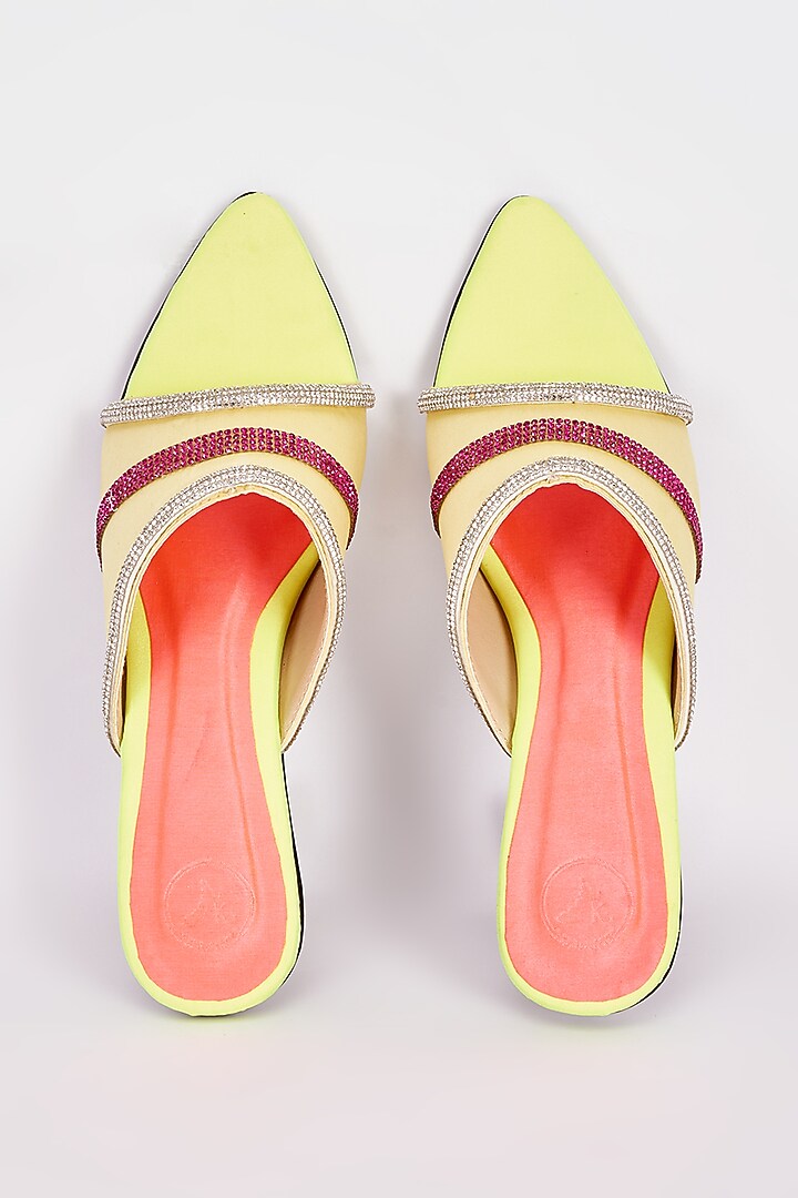 Neon Yellow Synthetic Embellished Heels by Sana K Luxurious Footwear at Pernia's Pop Up Shop