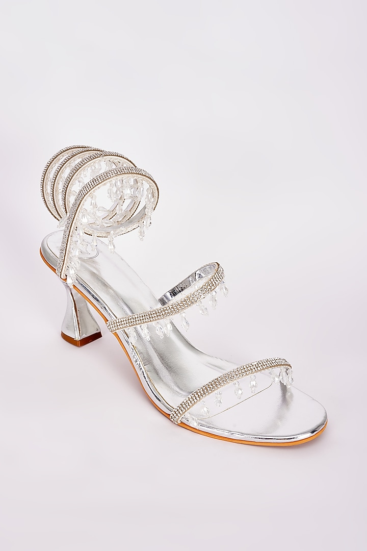Silver Synthetic Heels by Sana K Luxurious Footwear at Pernia's Pop Up Shop