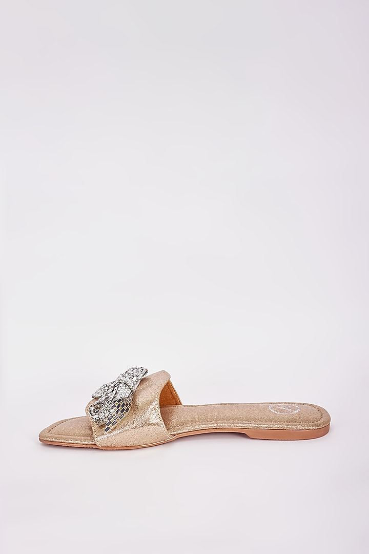 Gold Synthetic Bow Flats by Sana K Luxurious Footwear at Pernia's Pop Up Shop