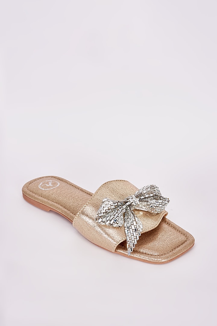 Gold Synthetic Bow Flats by Sana K Luxurious Footwear at Pernia's Pop Up Shop