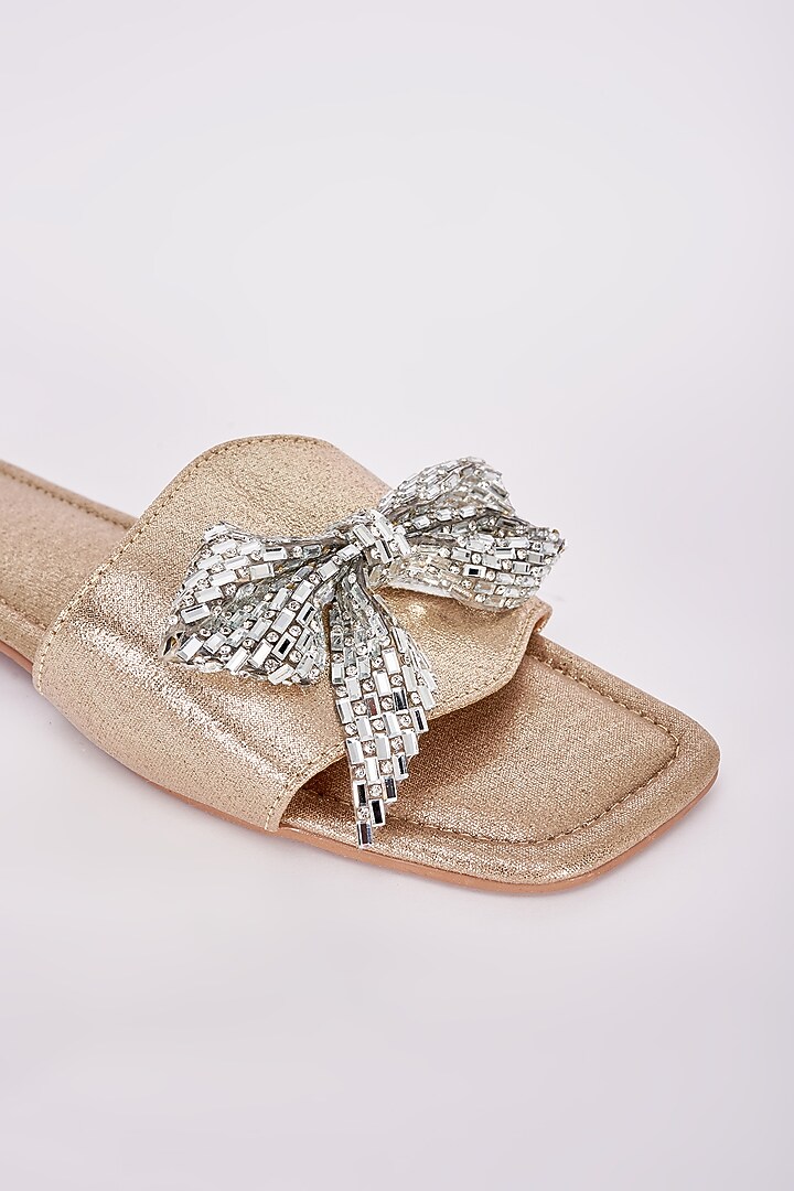 Gold Synthetic Bow Flats by Sana K Luxurious Footwear at Pernia's Pop Up Shop