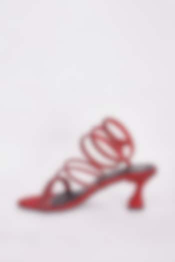 Red Synthetic Embroidered Heels by Sana K Luxurious Footwear at Pernia's Pop Up Shop
