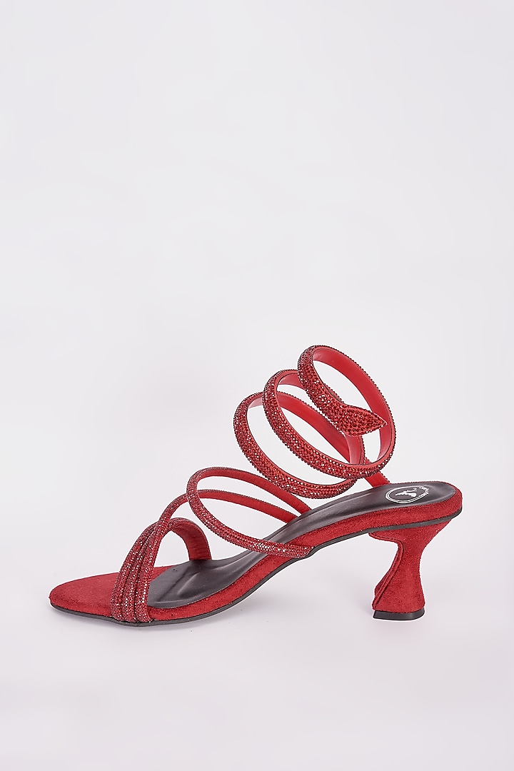 Red Synthetic Embroidered Heels by Sana K Luxurious Footwear