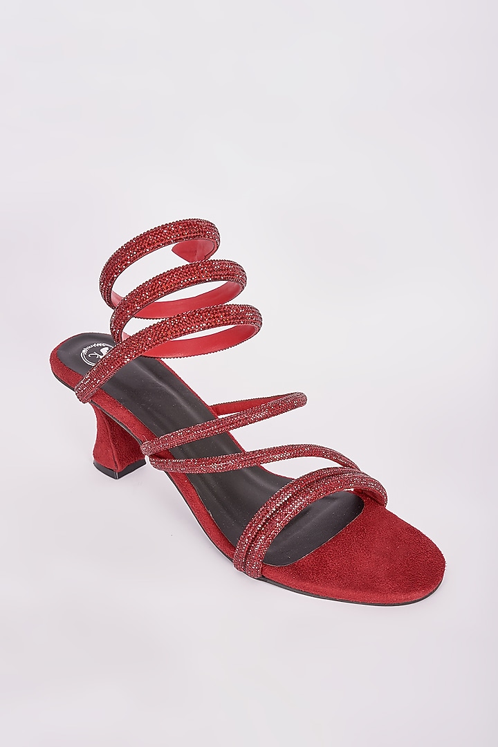 Red Synthetic Embroidered Heels by Sana K Luxurious Footwear at Pernia's Pop Up Shop