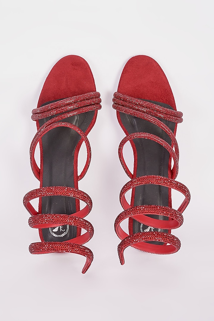 Red Synthetic Embroidered Heels by Sana K Luxurious Footwear at Pernia's Pop Up Shop
