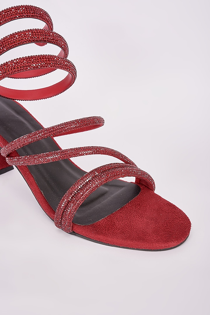 Red Synthetic Embroidered Heels by Sana K Luxurious Footwear at Pernia's Pop Up Shop