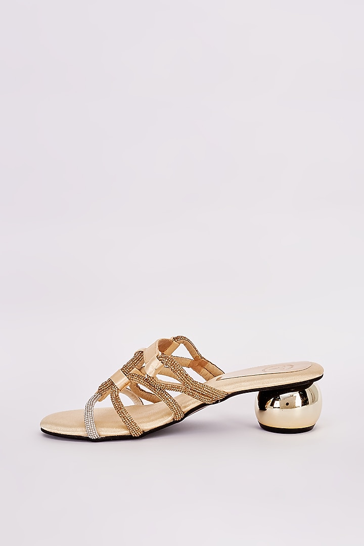 Gold Synthetic Heels by Sana K Luxurious Footwear at Pernia's Pop Up Shop