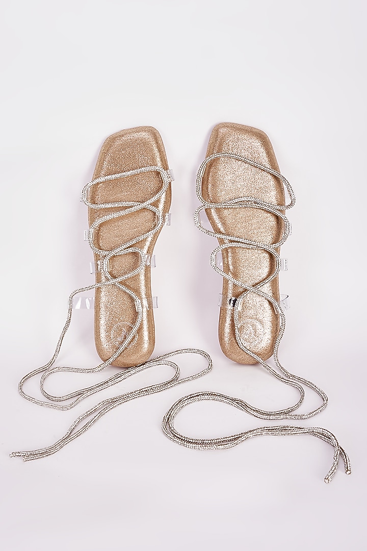 Gold Synthetic Flats by Sana K Luxurious Footwear at Pernia's Pop Up Shop