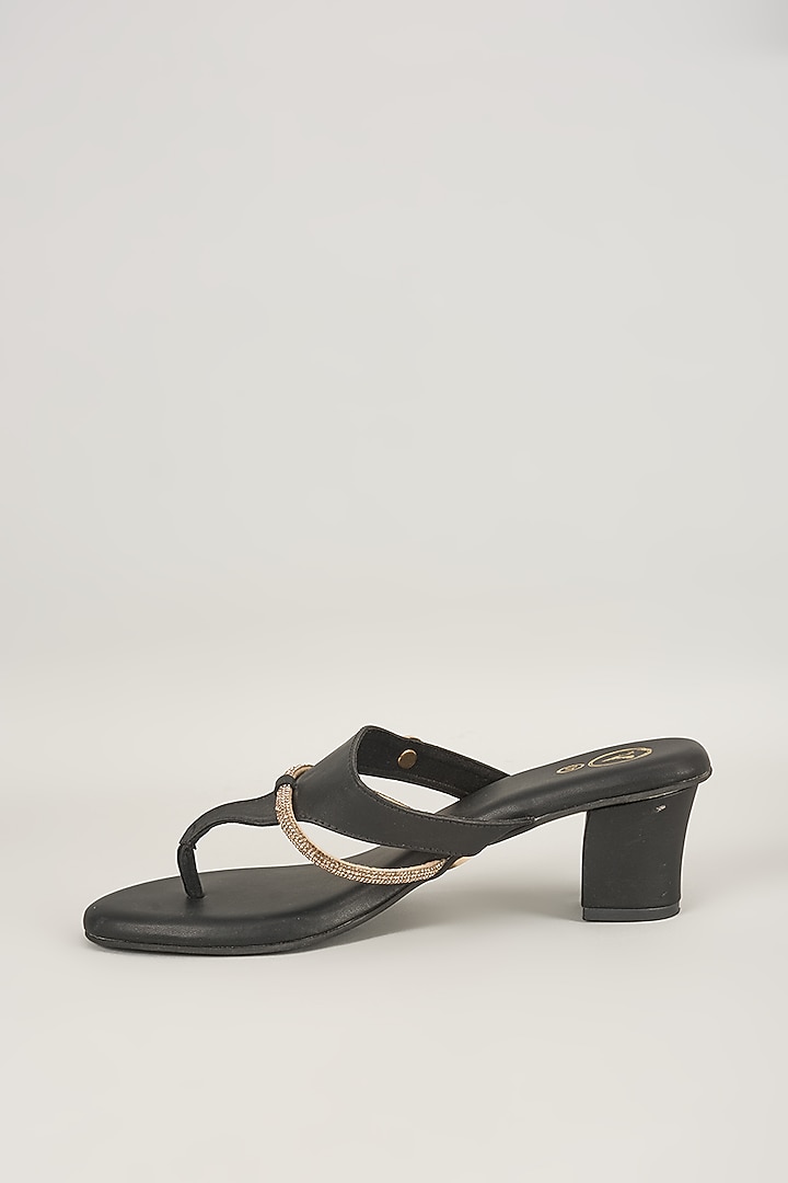 Black Vegan Satin Block Heels by Sana K Luxurious Footwear at Pernia's Pop Up Shop